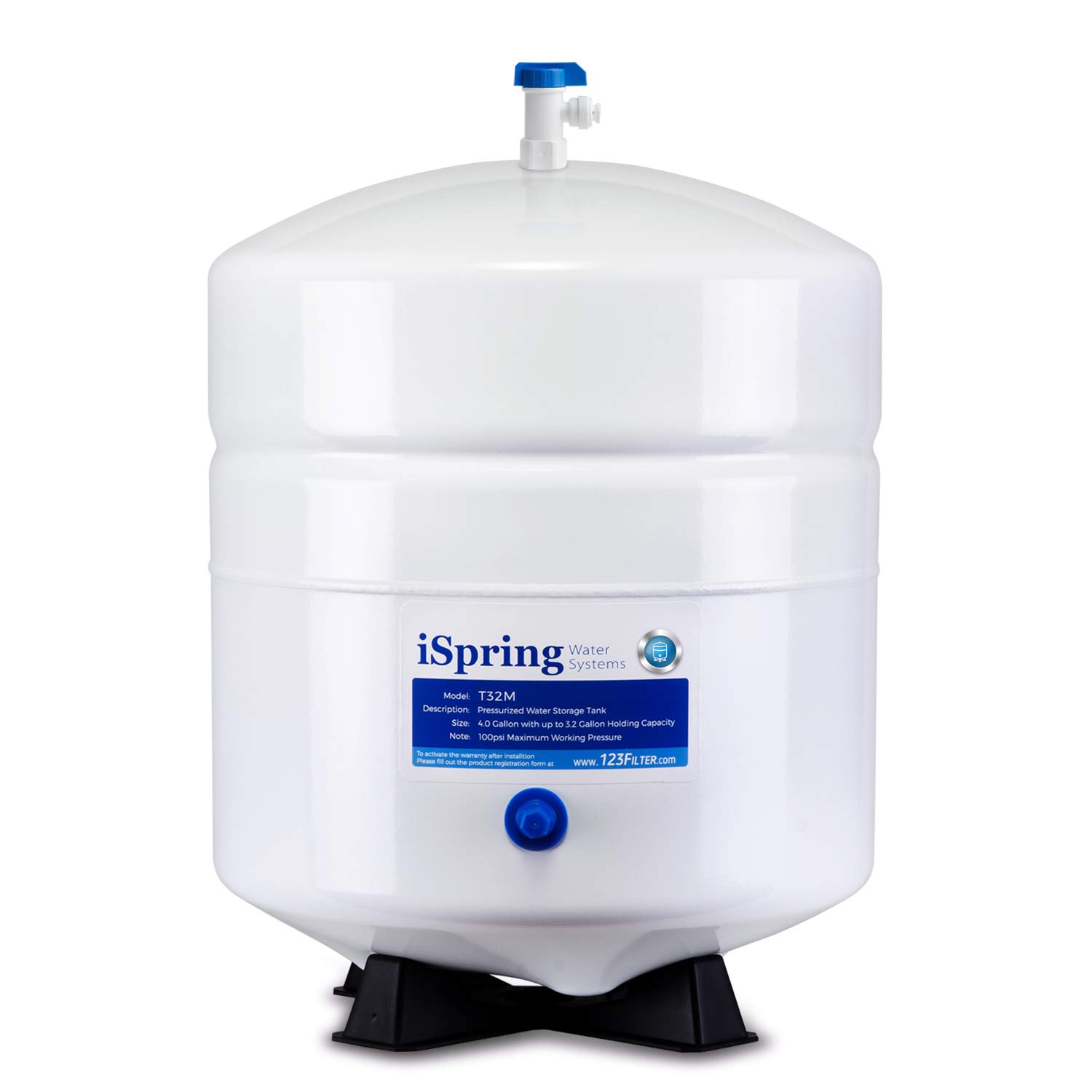 Photo 1 of iSpring T32M Pressurized Water Storage Tank with Ball Valve for Reverse Osmosis RO Systems, 4 Gallon, 1/4" Tank Valve Included