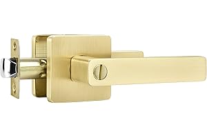 Leydebong 1 Pack Gold Door Handles, Heavy Duty Door Knobs Interior for Bedroom Bathroom, Sleek Door Lock Reversible for Left or Right Handles