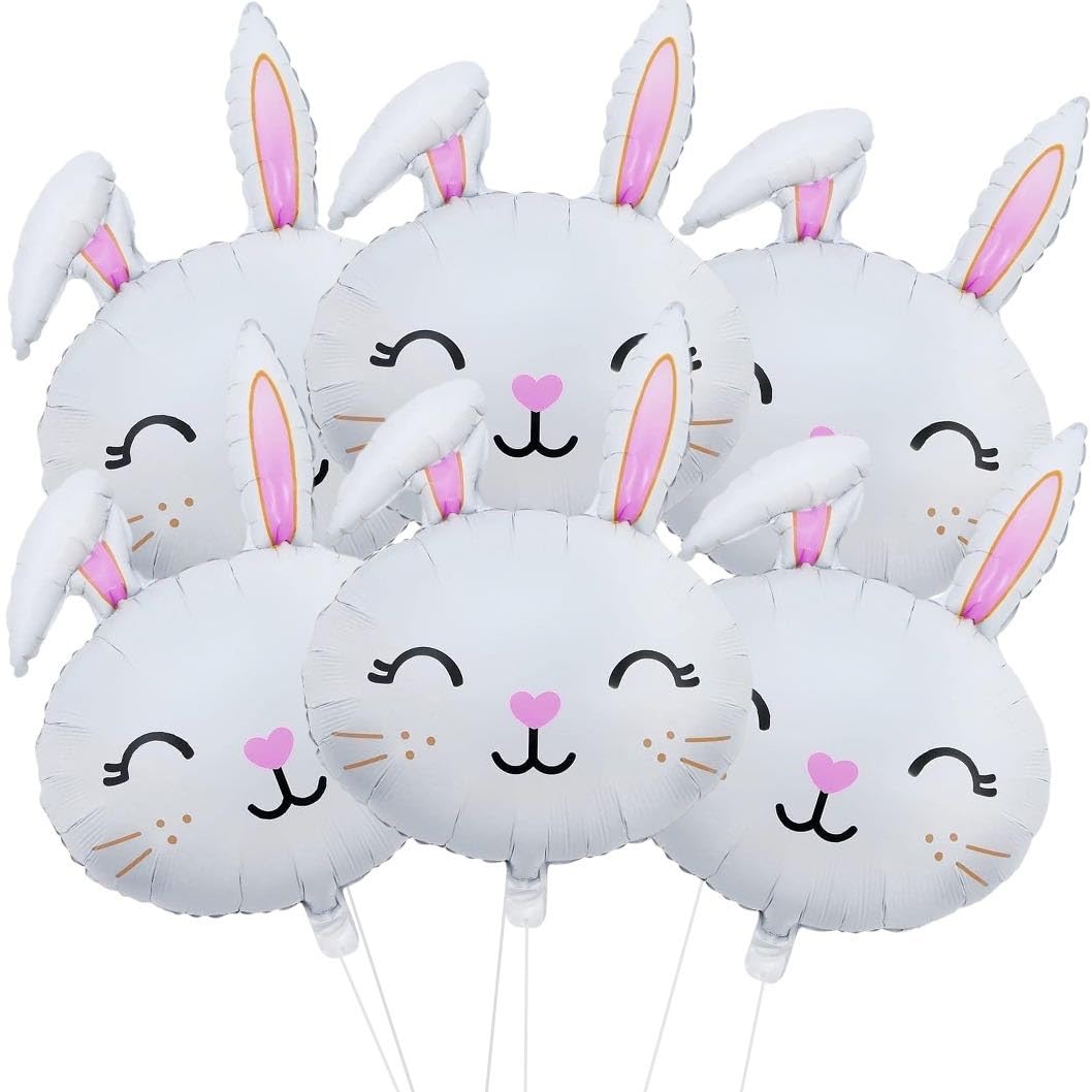 30.2" Jumbo Easter Bunny Balloons - Happy Easter Bunny Head Foil Balloons - Animal White Bunnies Rabbit Balloon Jungle Farm Party Birthday Baby Shower