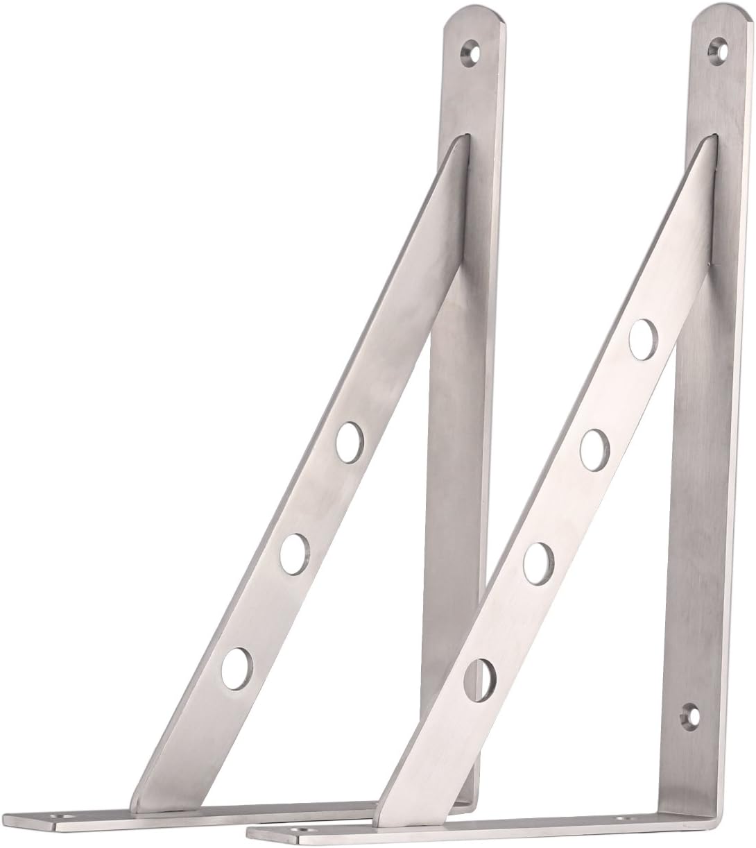 MYMIJUE SUS 304 Solid 90 Degree Heavy Duty 8" ,12" "L" Decorative Tripod Triangle Shelf Angle Wall Mounted Shelf Supporter Bracket Frame 2pcs of set (12 inch)