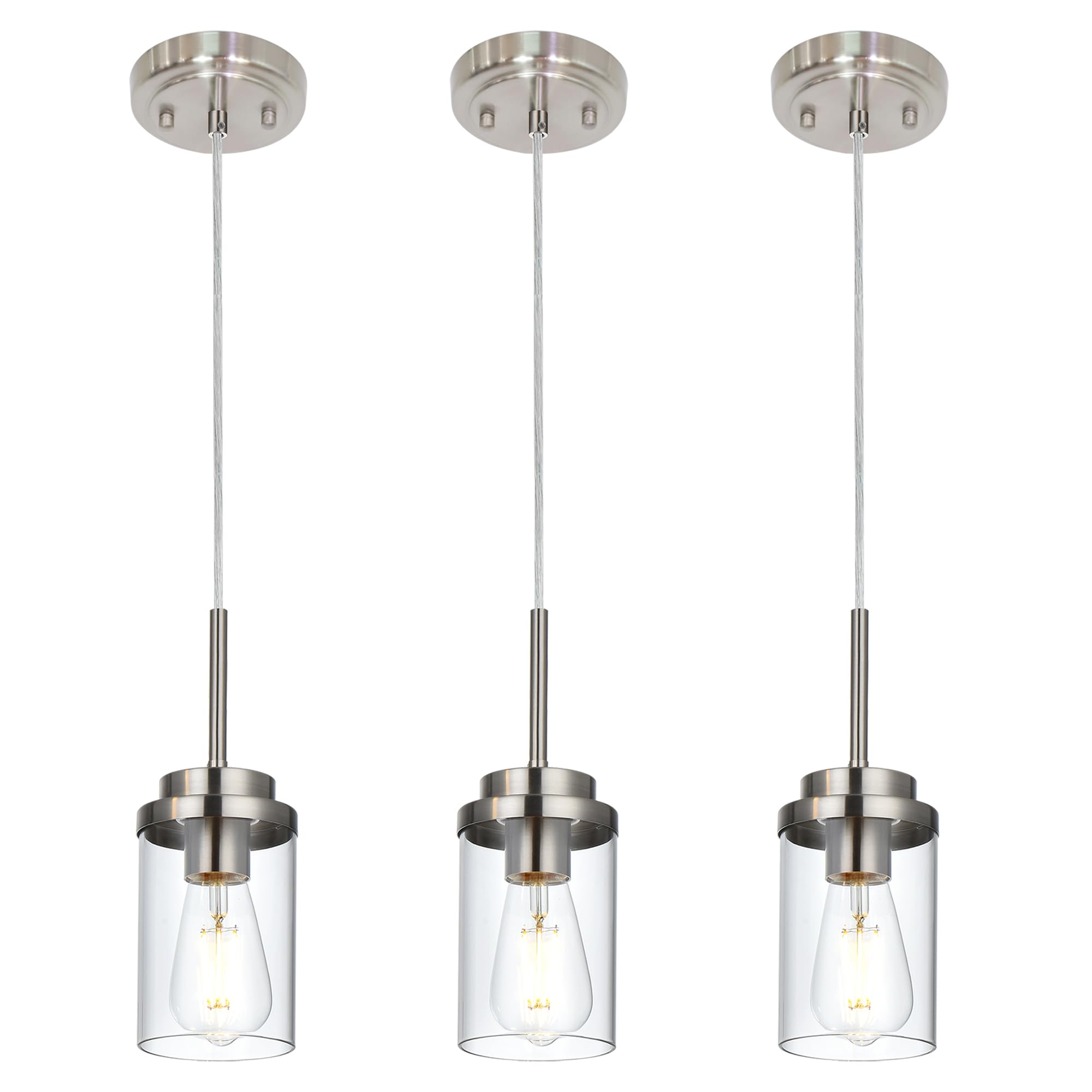 Photo 1 of MELUCEE 3 Pack Hanging Pendant Lighting Fixtures Brushed Nickel, Adjustable Hanging Ceiling Lamp with Clear Glass Shade, Modern Pendant Light for Kitchen Island Dining Room Hallway