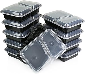 TSHomeGoods Meal Prep 2 Compartment Food Storage Containers/Microwaveable/Freezer Proof/Take Out/ (20 Pack)