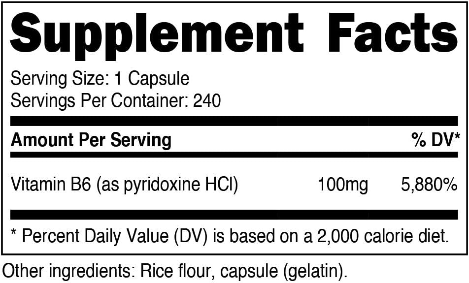 Nutricost Vitamin B6 (Pyridoxine HCl) 100mg, 240 Capsules: Health & Personal Care