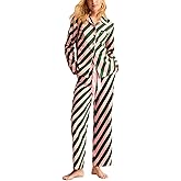 Fenghualzzniya Women Striped Satin Pajama Set Y2k Silk Pajamas Button Down Shirts High Waist Pants 2 Piece Lounge Sets Pjs