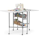Sew Ready Adjustable Hobby and Cutting Craft Table with 2 Storage Drawers | Folding Craft Table with Metal Mesh Drawers, Lower Shelf &amp; Powder-Coated Frame, for Sewing, Quilting &amp; Fabric Cutting