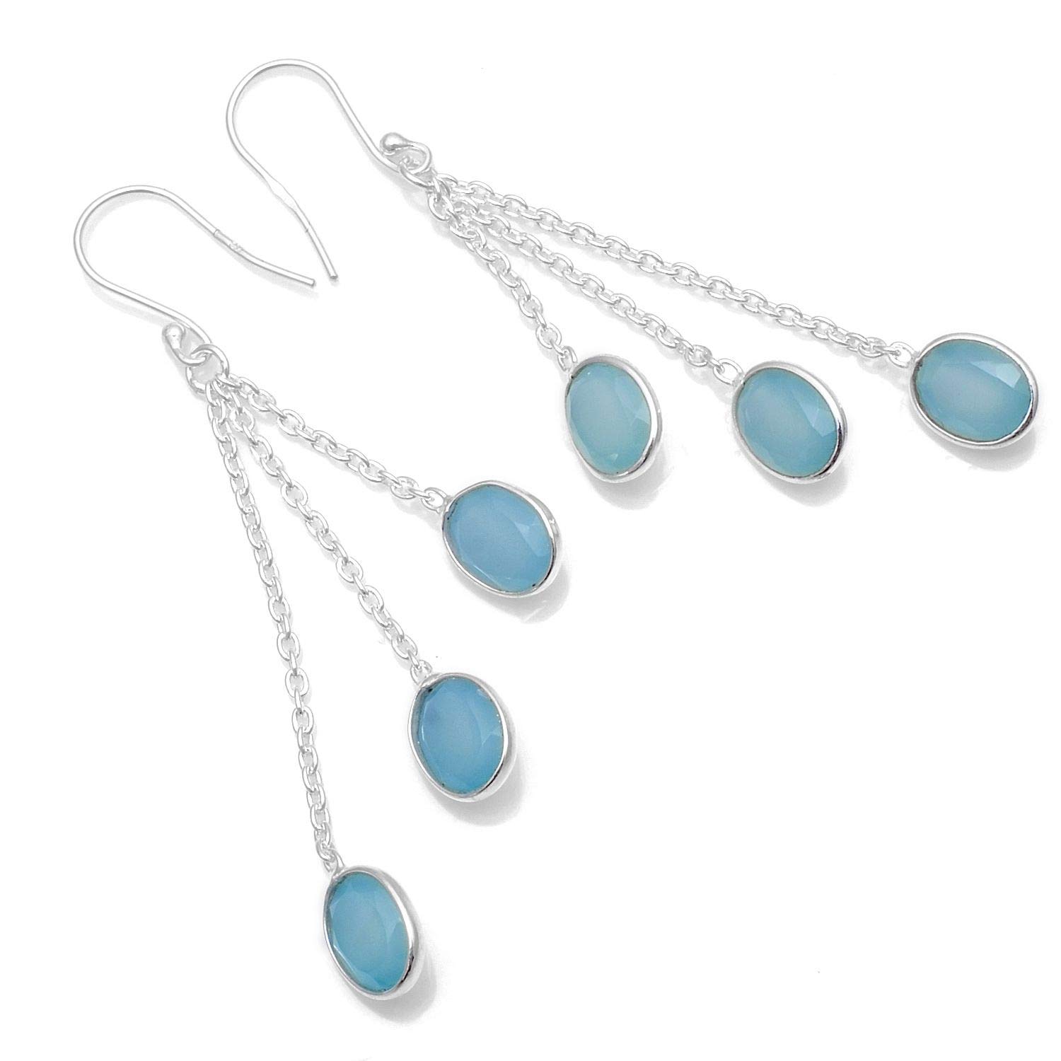 Silver Palace 925 Sterling Silver Natural Chalcedony Drop Dangle Earrings for Women