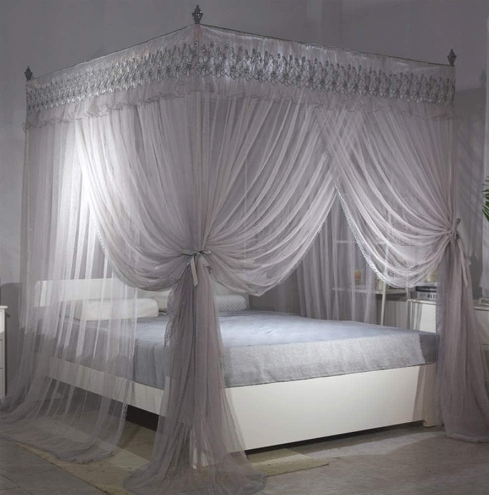 Nattey 4 Corners Post Canopy Bed Curtain for Girls & Adults- 4 Openings Bed Canopies -Bedroom Decoration Accessories(Queen,Black): Home & Kitchen