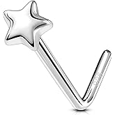 OUFER 925 Sterling Silver Nose Studs, Heart Nose Rings, L Shaped 20G Nose Rings Studs, Cute Nostril Nose Piercing Jewelry for Women Men