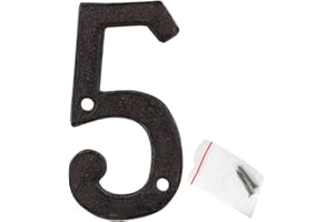 roslyong 3 Inch House Number, Vintage Address Numbers for Outside, Cast Iron Solid Metal Number 5 (Matching Screws Included)