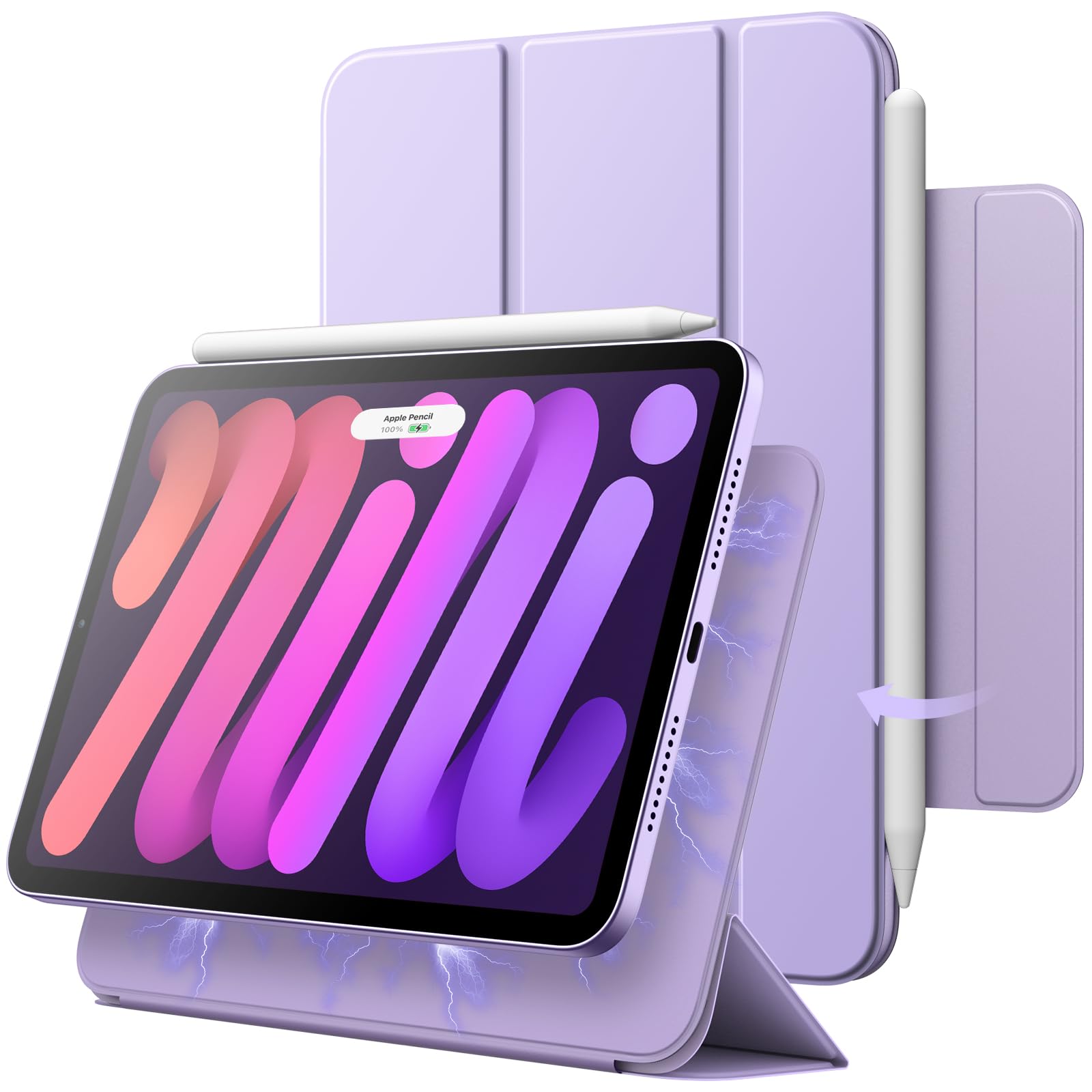 JETech Magnetic Case for iPad mini (A17 Pro, 2024 Model, 7th Generation) / mini 6 (2021 Model, 6th Generation), Magnetic Attachment, Slim Smart Tablet Cover with Auto Wake/Sleep (Purple)