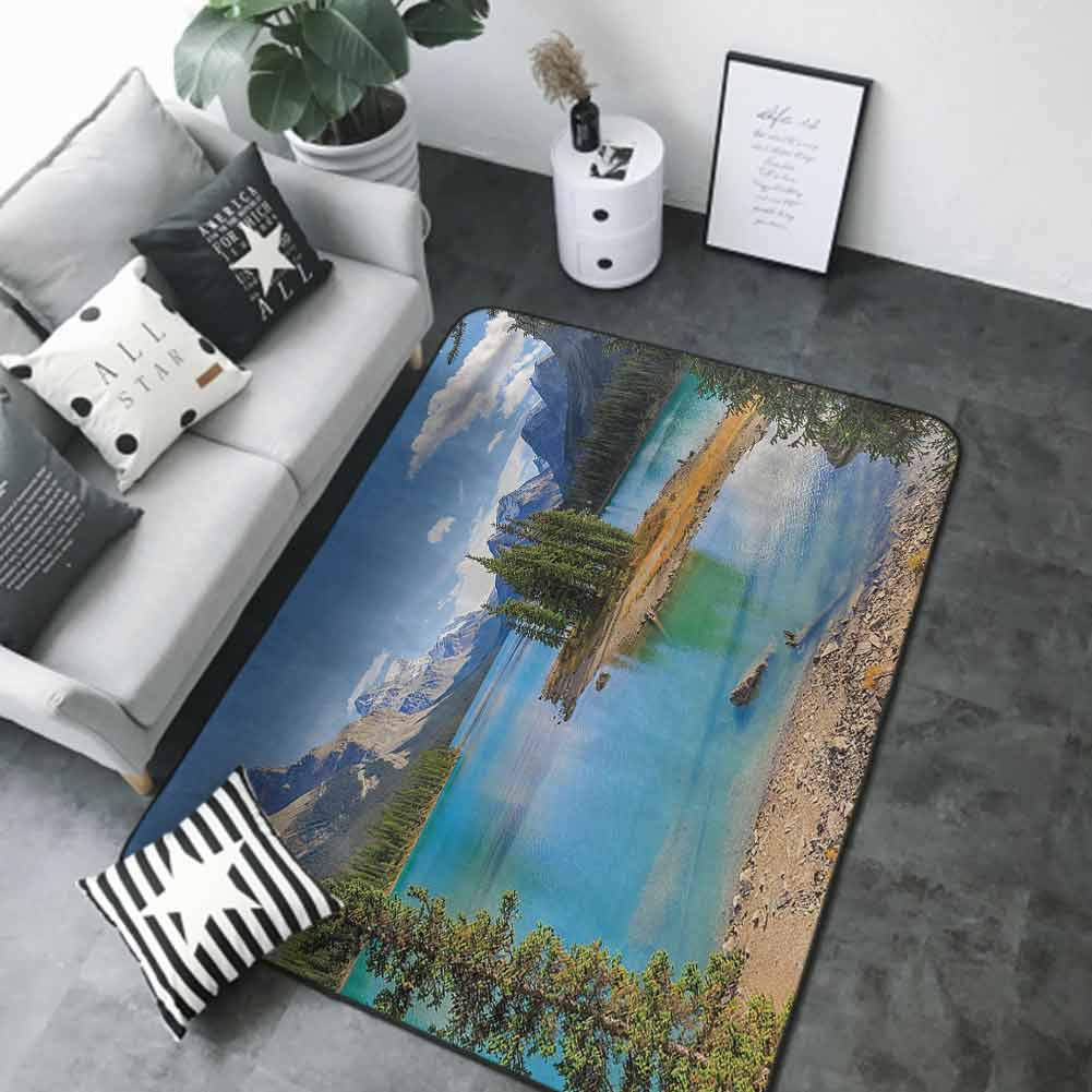 Floor mats for Kids Lake House Decor Collection,Maligne Lake in Jasper Natioanal Park,Alberta,Canada Summer Day Outdoor Picture,Green Blue 84 x 60 in Outdoor Carpet