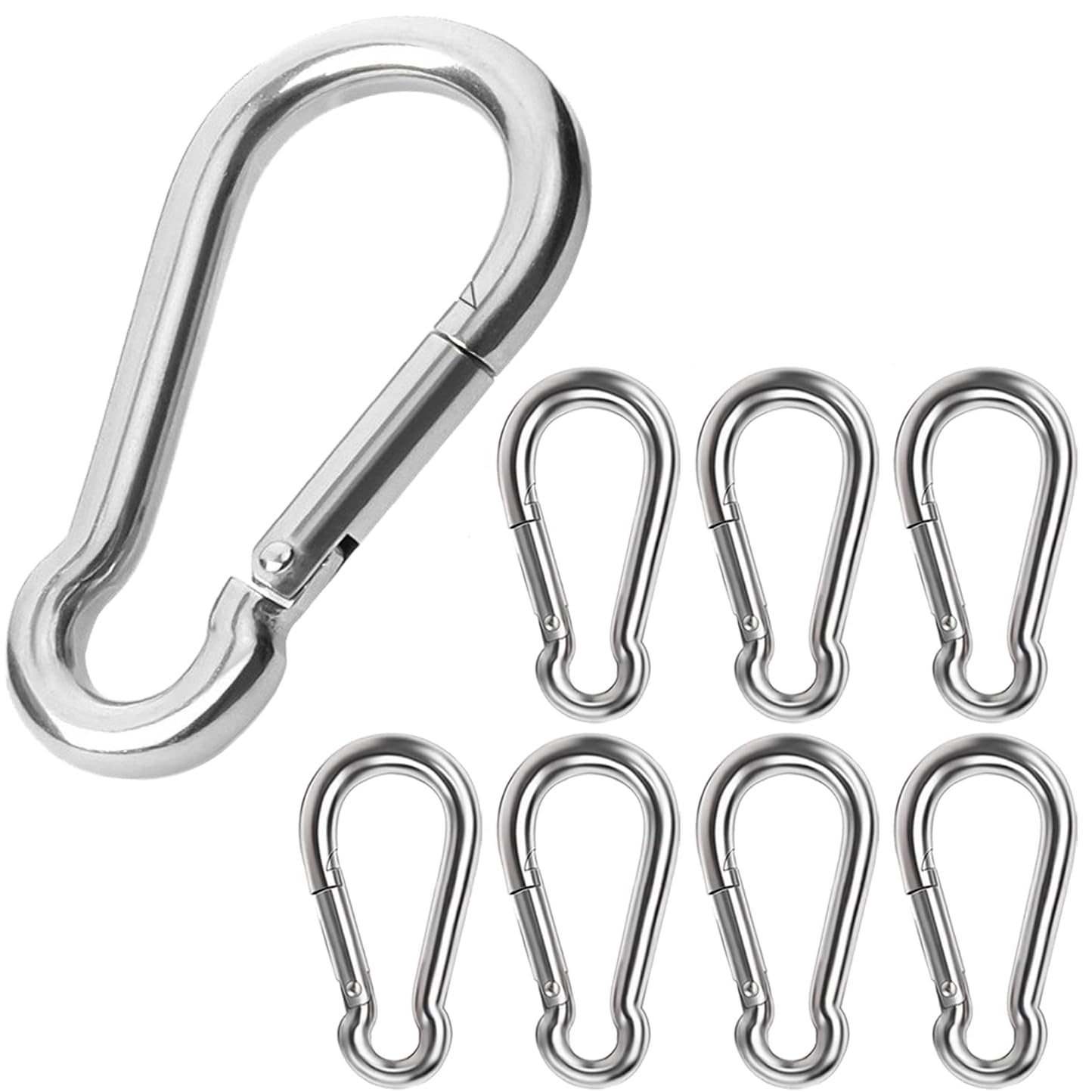 8 PCS Locking Carabiner Heavy Duty 304 Stainless Steel M6 Locking Carabiner Clip Gauge Steel Carabine Swivel Spring Clip for Outdoor Hiking Camping Fishing (Not for Climbing)