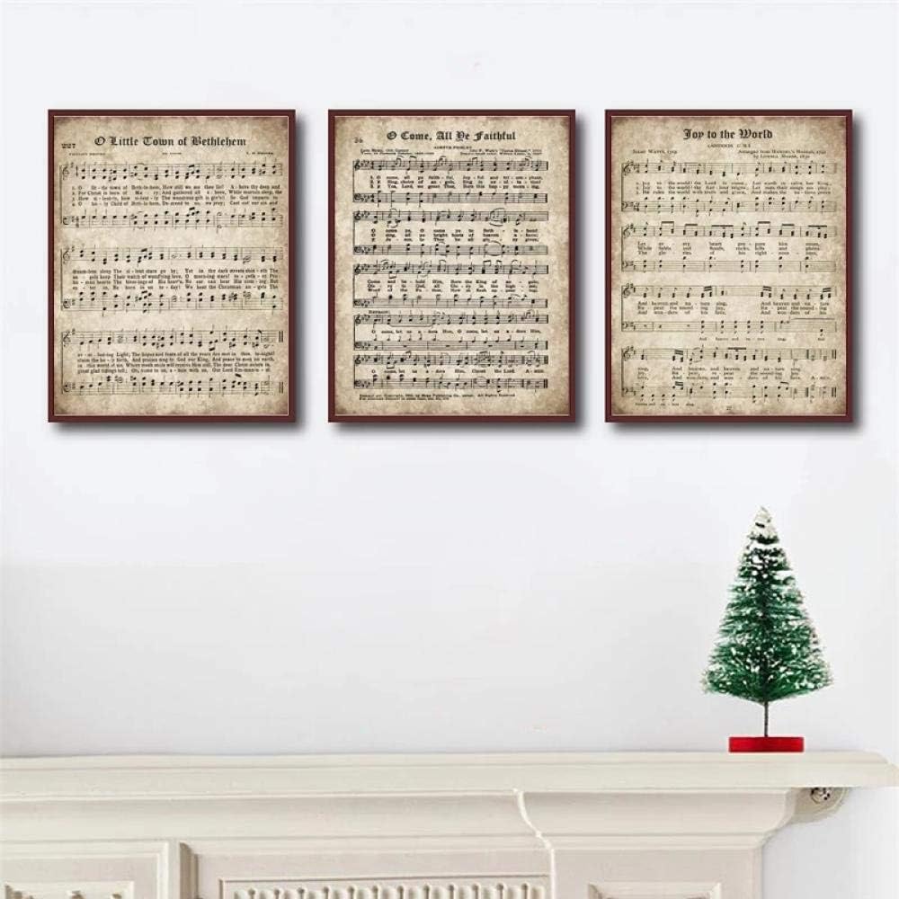 Amazon Co Jp オールドクリスマスキャロルヴィンテージポスターとプリント楽譜熟成アンティーク賛美歌壁アートキャンバス絵画音楽壁装飾 42x60cmx3pcs フレームなし ホーム キッチン