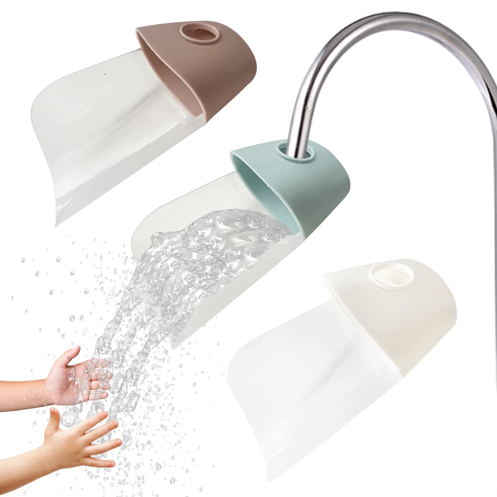 3 Pcs Baby Faucet Extender - Silicone Kids Tap Extend - Water Tap Extender for Toddle,A Must for Babies and Toddlers to Wash Their Hands, Fits Most Taps (Pink, Blue, Beige)