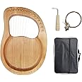 Lyre Harp, 16 Metal String Mahogany Plywood Body String Instrument with Tuning Wrench and Carry Bag (wood)