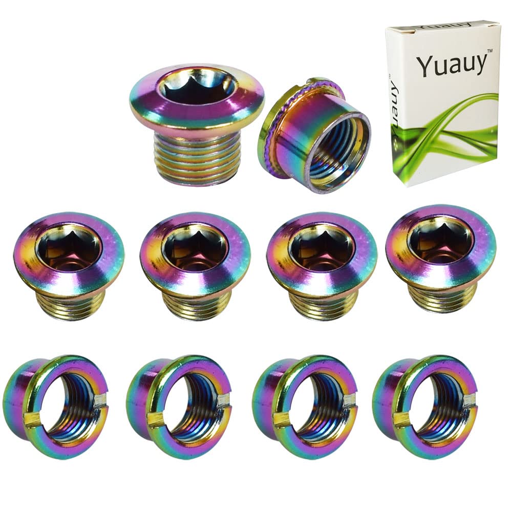 Yuauy 5 pcs Single Chainring Bolts Screws Colorful Disc Crankset Nuts Chainwheel Fit for Road Bike Mountain Bike MTB