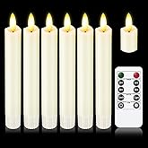 KSWING Upgraded Real Wax Short LED Flameless Taper Candles with Remote, 6 PCS White Candlesticks Battery Operated 3D Flickering - 6" Realistic Fake Candle Sticks for Home/Wedding/Fireplace Xmas Decor