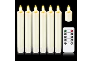 KSWING Upgraded Real Wax Short LED Flameless Taper Candles with Remote, 6 PCS White Candlesticks Battery Operated 3D Flickering - 6" Realistic Fake Candle Sticks for Home/Wedding/Fireplace Xmas Decor