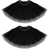 2 Pack Tutus for Women Adult Tutu Tulle Skirts Costumes for Women 3 Layered Womens Black Tutu Skirt for Girls Teen Halloween Running Fairy Alien Tinkerbell Princess Peach