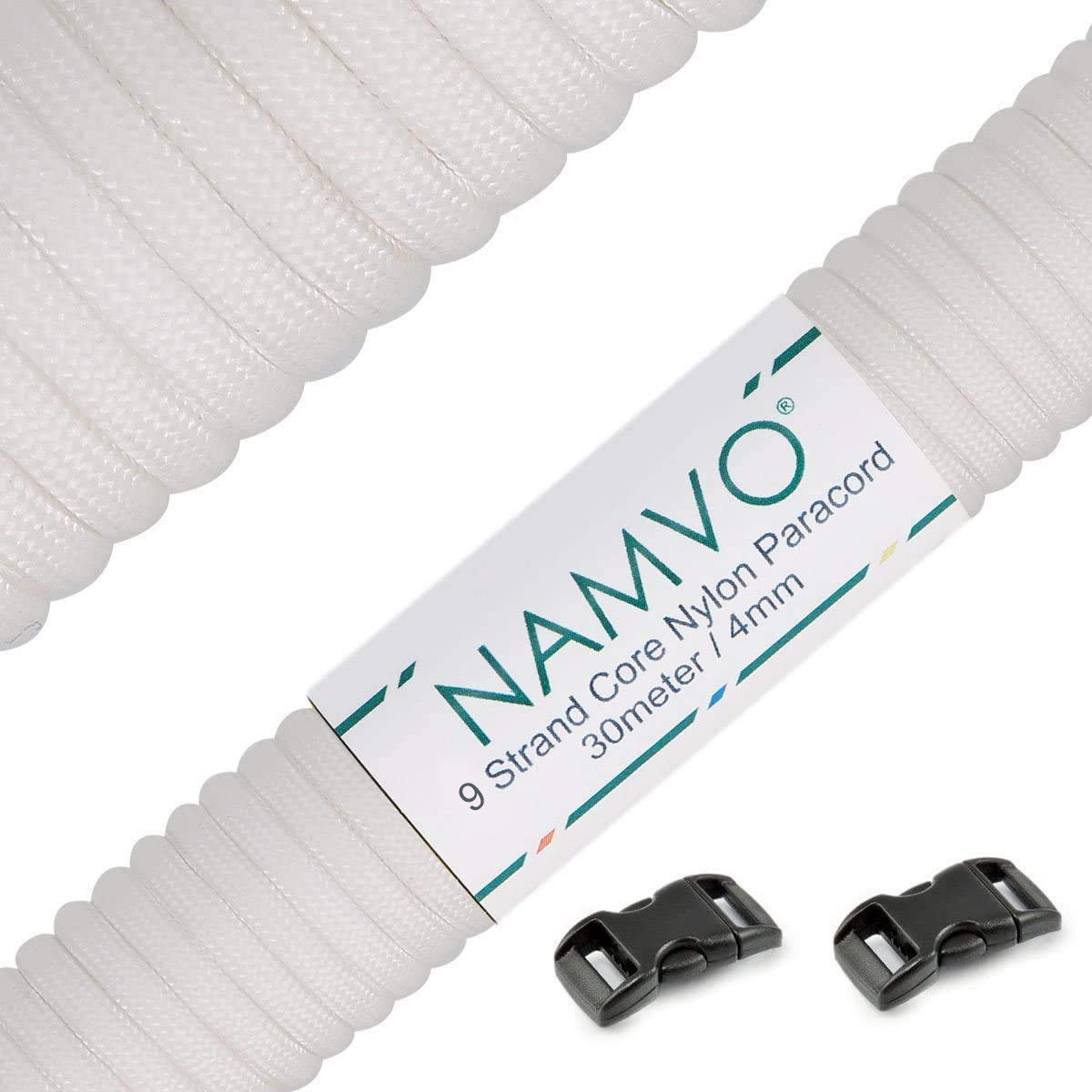 Namvo Mil Spec Type III Nylon Parachute Cord, 9 Inner Strands Strong Breaking Strength 4mm Diameter 100 Feet 550 Paracord White