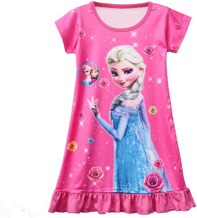 Princess Nightdress Girls Nightie Snow Nightwear Queen Short Sleeve Nightgown with Flowers