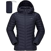 CAMELSPORTS Women's Down Jacket Hooded Winter Light Weight Short Puffer Coats Packable Warm Windproof Ladies Parka