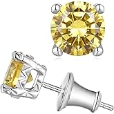 Natural Turquoise/5A Cubic Zirconia Gemstone Stud Earrings for Women, Solid 925 Sterling Silver Hypoallergenic, Birthday Valentines Anniversary Christmas Ideal Gift for Her