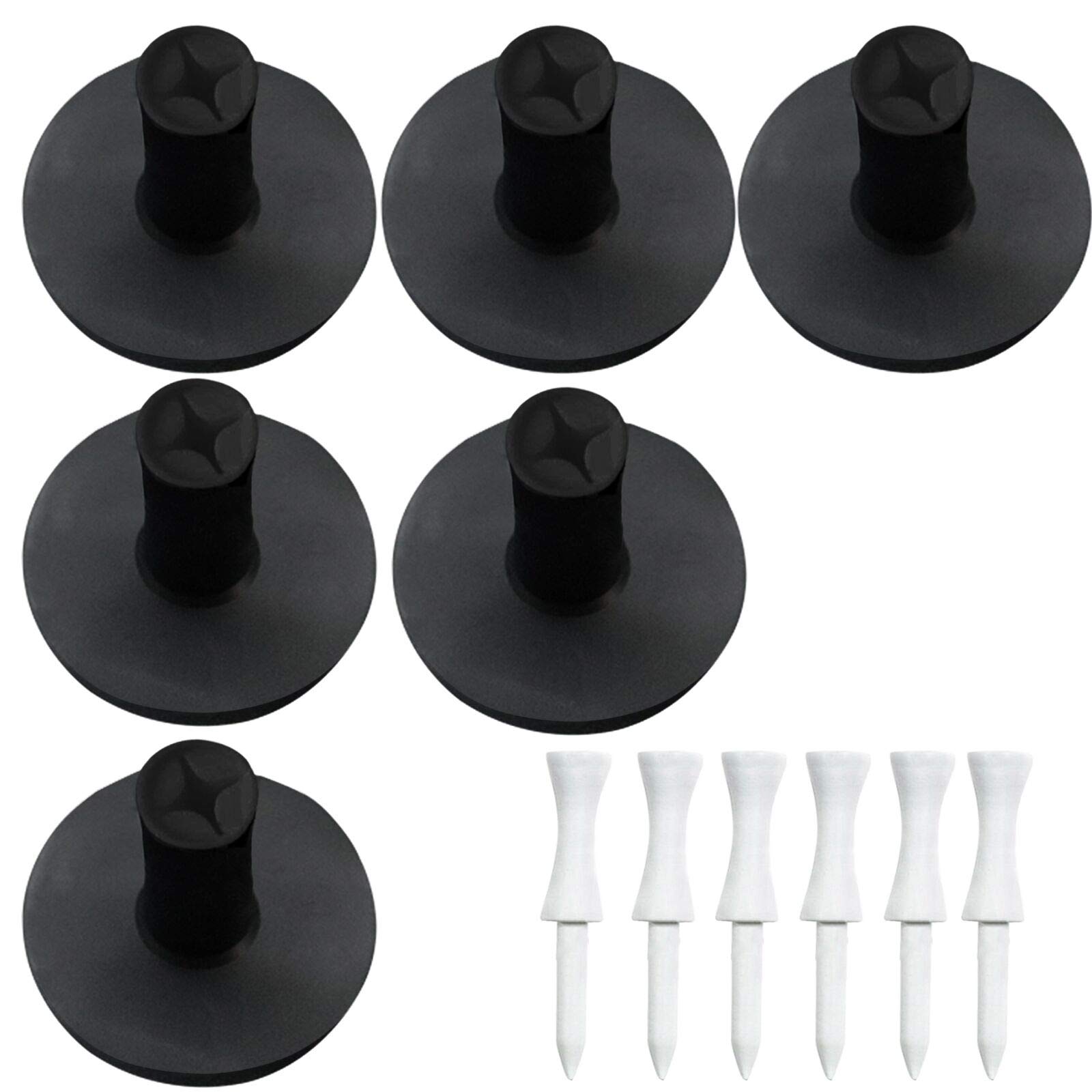 Golf Tees Rubber for Driving Range Mats 3/6 Pack with 6 Pcs Castle Tees Value Set, Golf Tee Size 1.5’’ 2.0’’ Inch Color White Black Durable for Practice Mat Indoor Outdoor (Black--6 Pack All 2.0'')