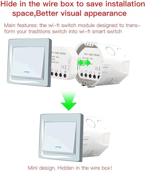 Chenbz 2pcs Wi Fi inteligente interruptor de la luz del interruptor de bricolaje Smart Module VidaTuya aplicacin de control remoto compatible con Alexa Eco Home