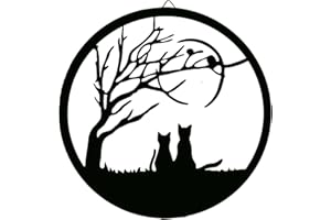 VESTCDF Metal Cat Wall Decor, 11.8" Cat Metal Wall Art Decor for Indoor Outdoor, Black/Brown Cats Silhouette Hanging Decoration for Bedroom Living Room Kitchen Door Patio Yard Balcony