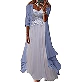 Women's Boho Floral Two-Piece Set Wedding Guest Maxi Dress Summer Cocktail Formal Dress with Chiffon Jacket