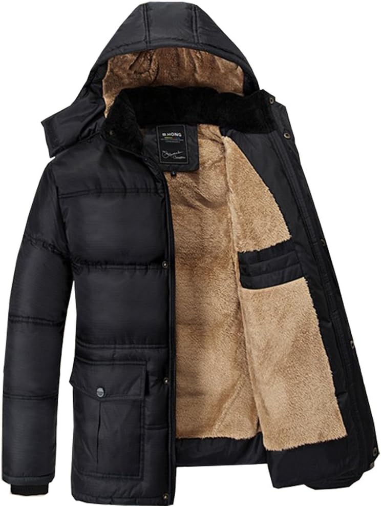 Fashciaga Men's Hooded Faux Fur Lined Quilted Winter Coats Jacket