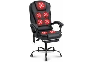 HOFFREE Executive Office Chair with Massage and Footrest Reclining Home Office Chair Soft Leather Computer Desk Chairs with High Back Armrest Black (no Heat)