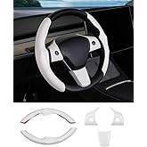 Canvcle Steering Wheel Cover for 2016-2023 Telsa Model 3/2020-2024 Model Y Accessories Carbon Fiber Steering Wheel Cover Protector Anti-Slip, Comfortable, Breathable, Model 3/Y Accessories, White 5PCS