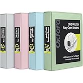 Oxford 3 Ring Binders, Binders for School, 1.5 Inch ONE-Touch Easy Open D Rings, 3-Sided View Binder Covers, Xtralife Hinge, Non-Stick, PVC-Free, Natural Pastels, 375-Sheet Capacity, 4 Pack (79918)