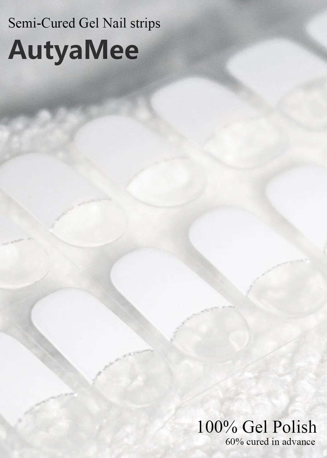 AutyaMee Semi Cured Gel Nail Strips (A White French Tip), Clear Base, 20 Pcs Gel Nail Wraps, Stickers, UV Light Required, Salon Quality, Long Lasting - Image 4