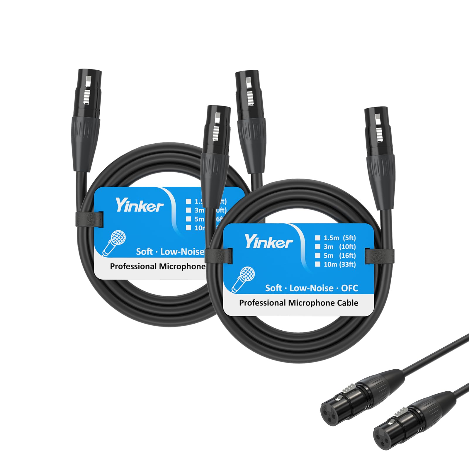 Yinker XLR Cables (3-Pin, 2 Pack 1.5M), Female to Female Microphone Cable, Balanced Mic Cord with Oxygen-Free Copper for Pro Audio, Studio & Stage Use
