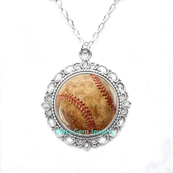 Baseball Pendant, Baseball Necklace, Baseball Sport Jewelry, Mens Necklace