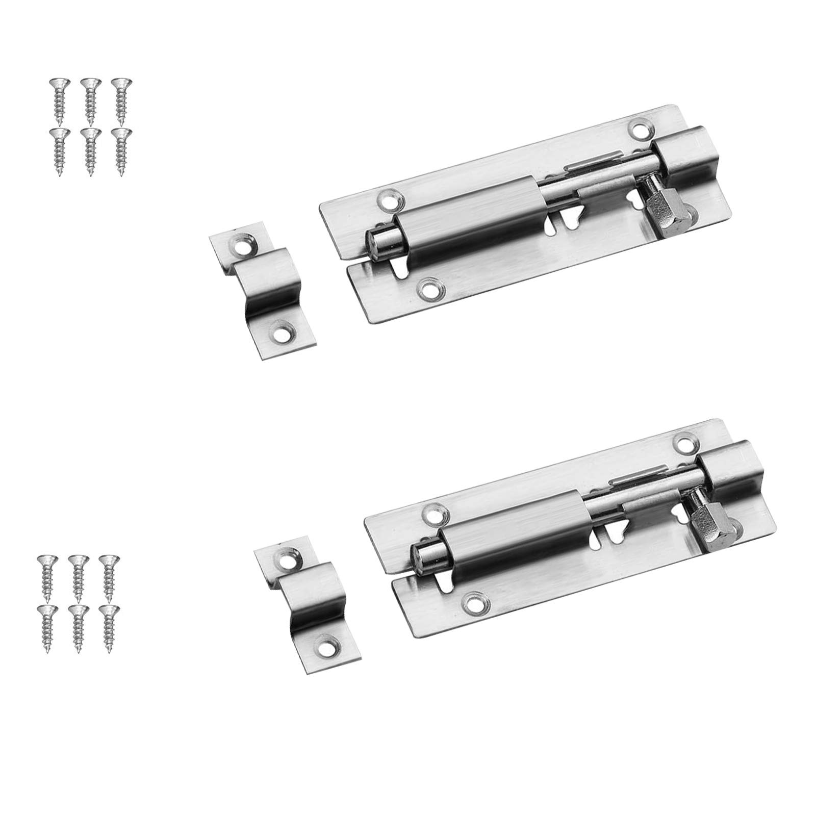 Udewo 2 Sets Door Lock Bolt, 3 Inch Stainless Steel Door Security Slide Latch Lock Cupboard Bolt Barrel Sliding Lock Bolt Lock Internal Door Latch with Screws for Garden Shed Internal Doors