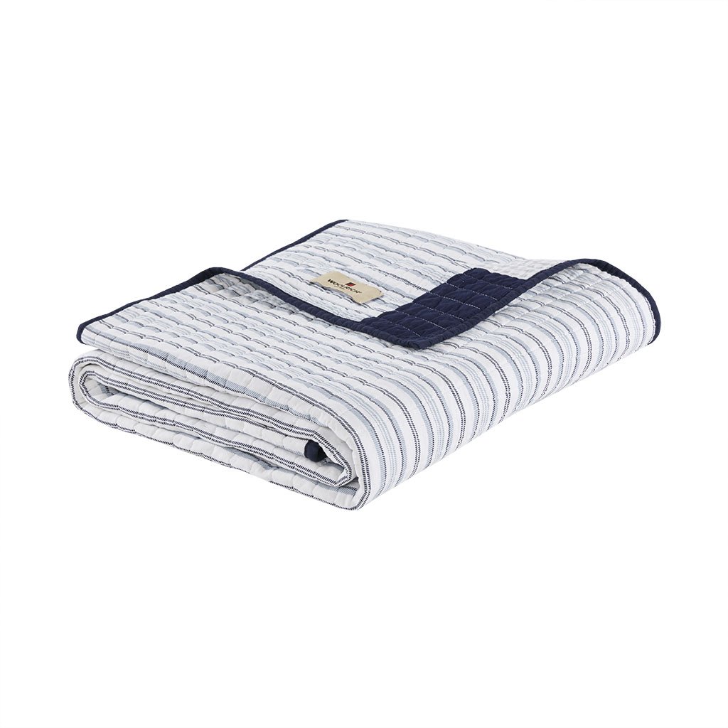 Woolrich Riverview Luxury Oversized Cotton Quilted Throw Blue 50x70