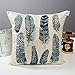 Anickal Set of 4 Feather Print Decorative Throw Pillow Covers, 18 x 18 inch Cotton Linen Cushion Covers