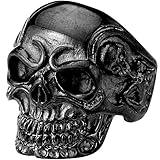 Men's Vintage Gothic Skull Bone Biker Stainless Steel Ring Band Black