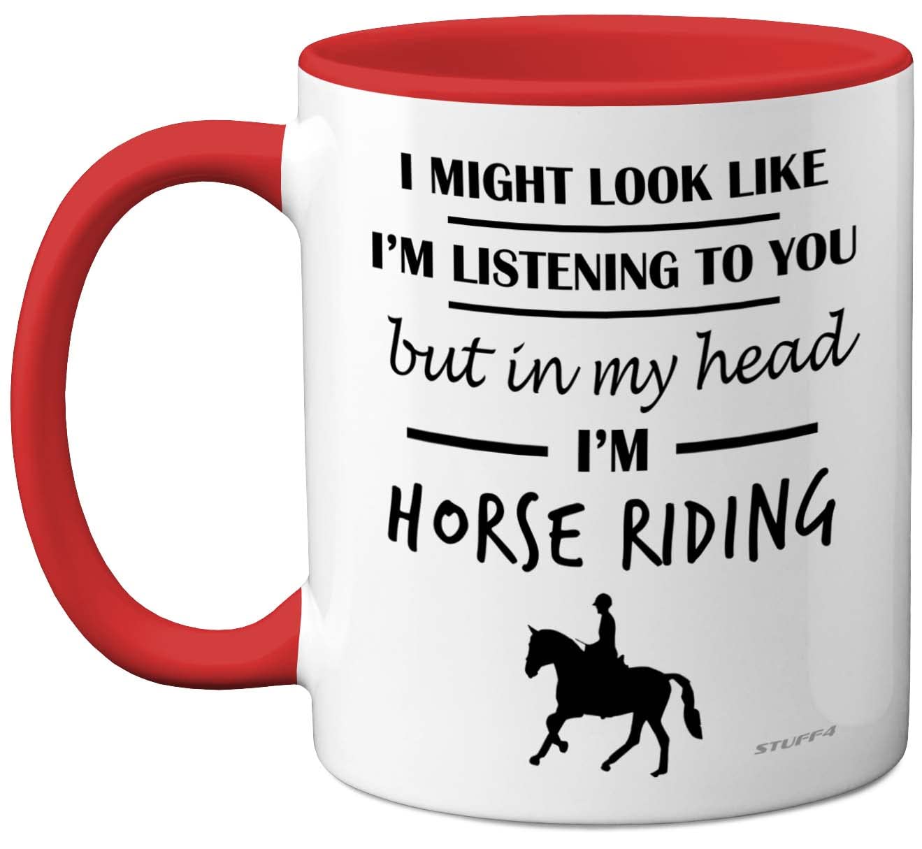 Stuff4 Horse Gifts for Women Men - in My Head I'm Horse Riding - Riding Gifts for Lovers, Mugs Girls, Rider 11oz Ceramic Dishwasher Safe Red Handle Mugs Cup — image 1