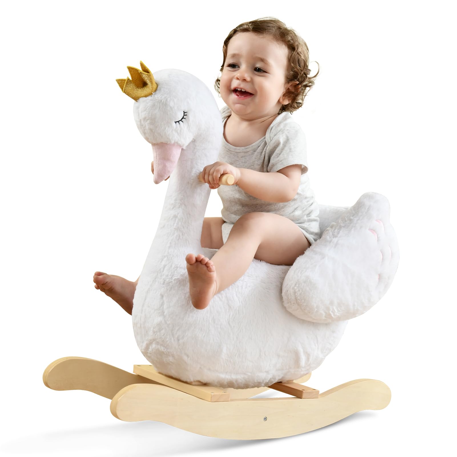 Labebe Baby Rocking Horse Wooden Rocking Toy for Toddler Wooden Swan Rocker Outdoor Animal Rocker for 1 Years Old Little Girl/Boy (SWAN)