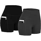 Fengbay 2 Pack 8" /5" Biker Shorts for Women with Pockets, High Waist Workout Shorts for Women Compression Yoga Shorts