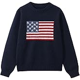 Verdusa Girl's American Flag Print Pullover Sweaters Round Neck Long Sleeve Knit Top