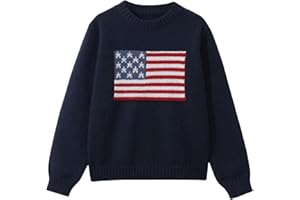 Verdusa Girl's American Flag Print Pullover Sweaters Round Neck Long Sleeve Knit Top