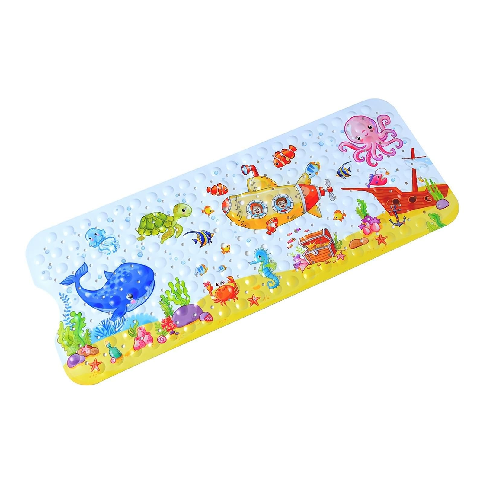 Non Slip Bath Mat for Inside Bath for Kids, Cartoon Sea Animal Bathtub Mat Shower Mat, Bathroom Mat Anti Slip with Suction Cup Machine Washable Long 40 X 16 Inch, 100 x 40cm - Submarine