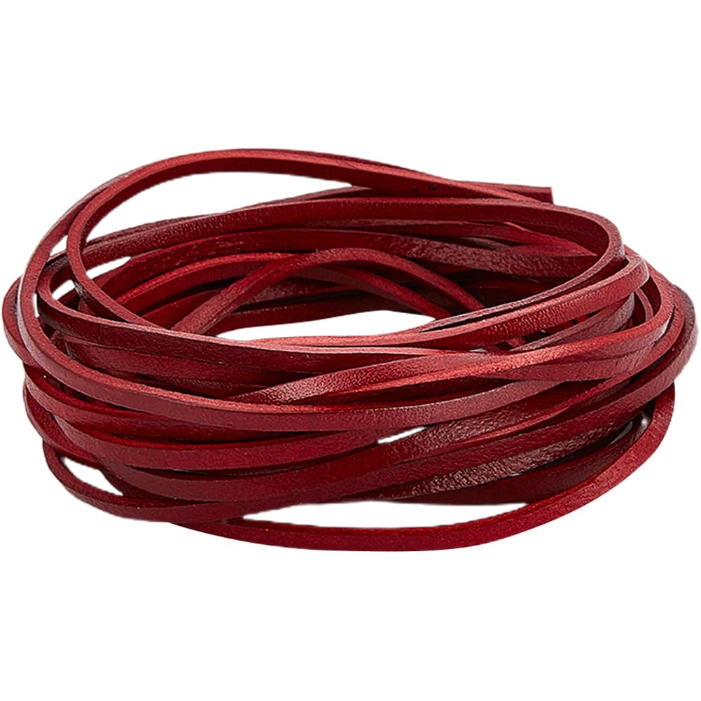 GORGECRAFT 5M x 3mm Flat Leather Cord Genuine Leather Strip 2mm Thick Cowhide Leather String Braiding Thread Rope for Bracelets Neckacle Jewellery Making Boot Lace Belts DIY Beading Crafts, Dark Red