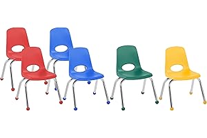 Factory Direct Partners 10361-AS 12" School Stack Chair, Stacking Student Chairs with Chromed Steel Legs and Ball Glides - Assorted Colors (6-Pack)
